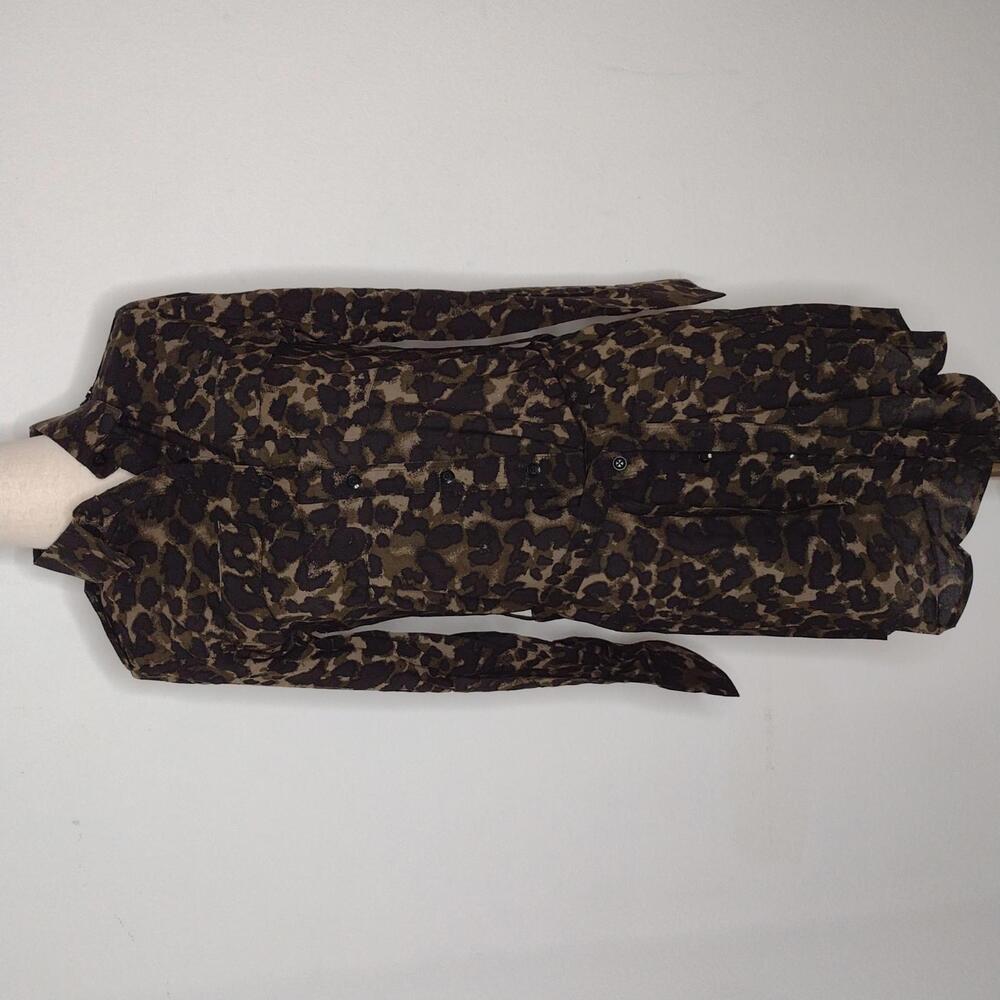 NWT 11.1 TYLHO Women's Green/Black/Anthropologie Leopard Print Shirt Dress XS